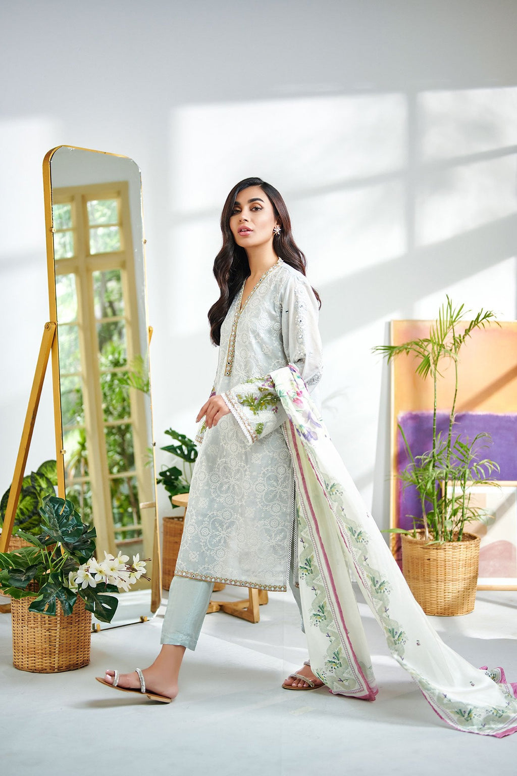 DC-2002 L-GREY 2PCS EMBROIDERED KURTA WITH DUPATTA