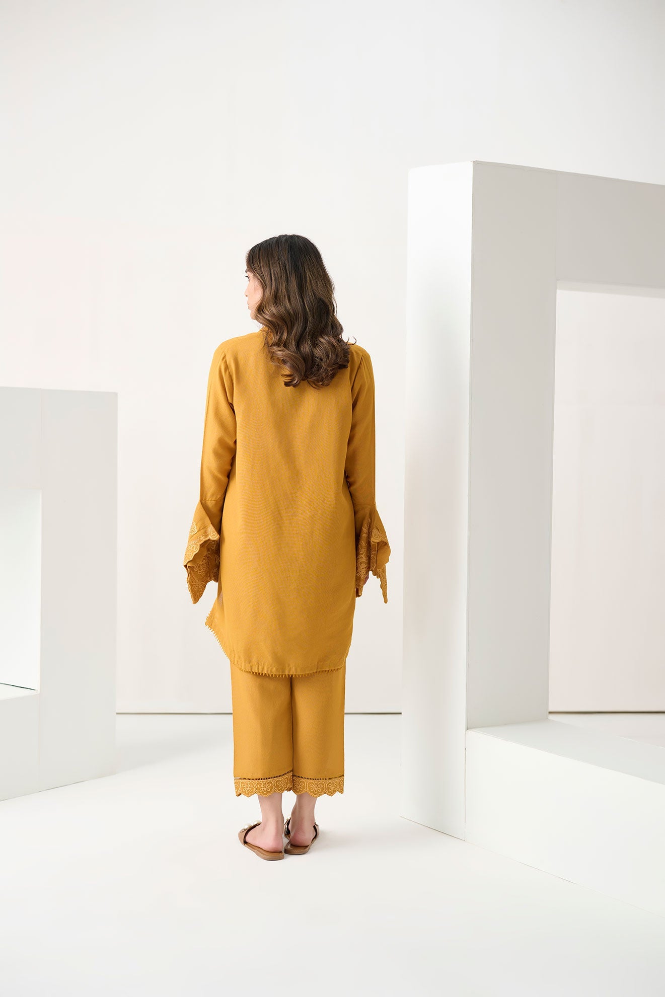 DC-2252 MUSTARD 2PCS  EMBROIDERED KURTA WITH TROUSER