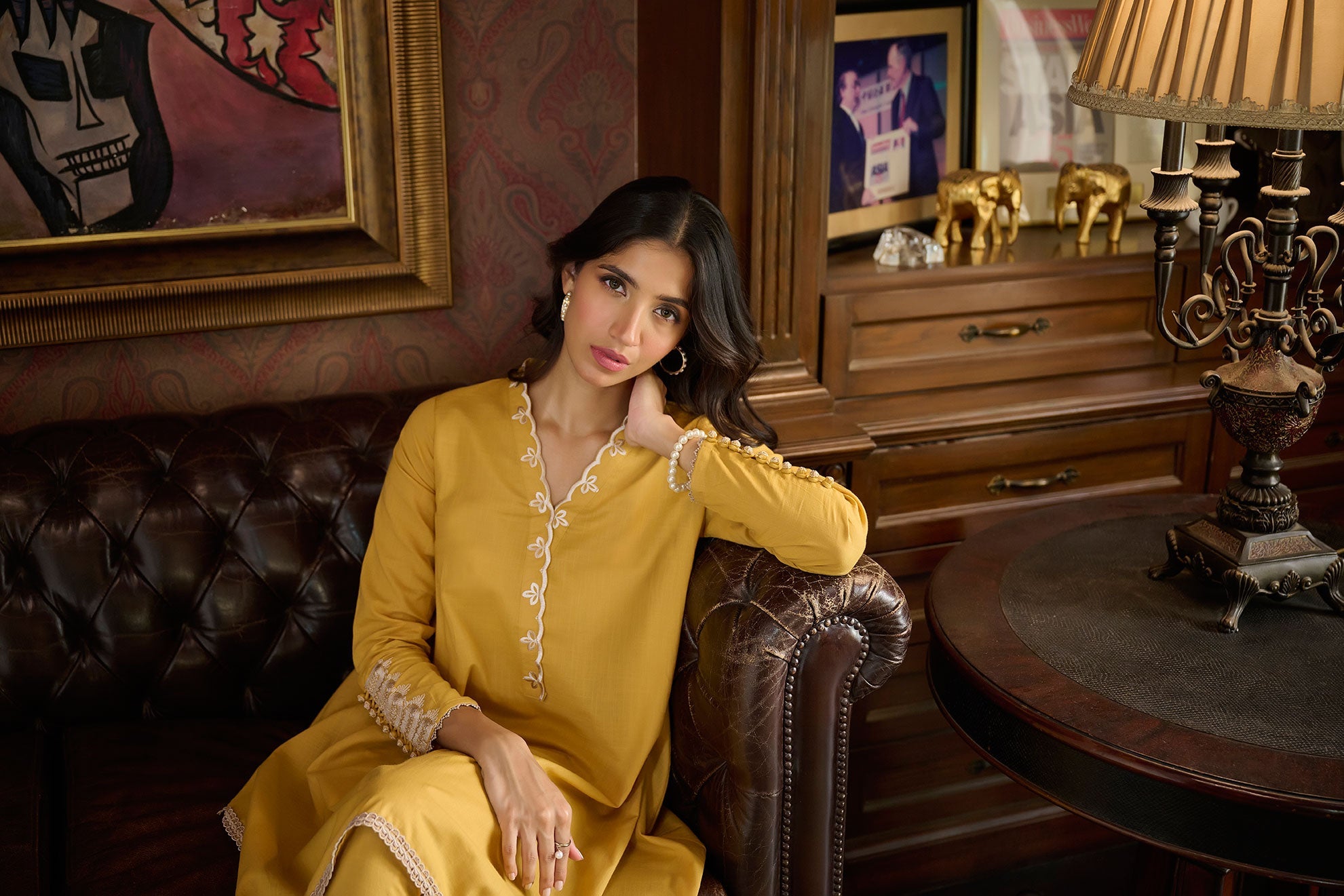 DC-2218 MUSTARD 2PCS  EMBROIDERED KURTA WITH TROUSER