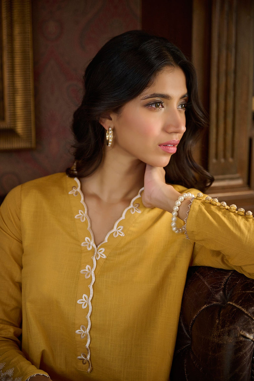 DC-2218 MUSTARD 2PCS  EMBROIDERED KURTA WITH TROUSER